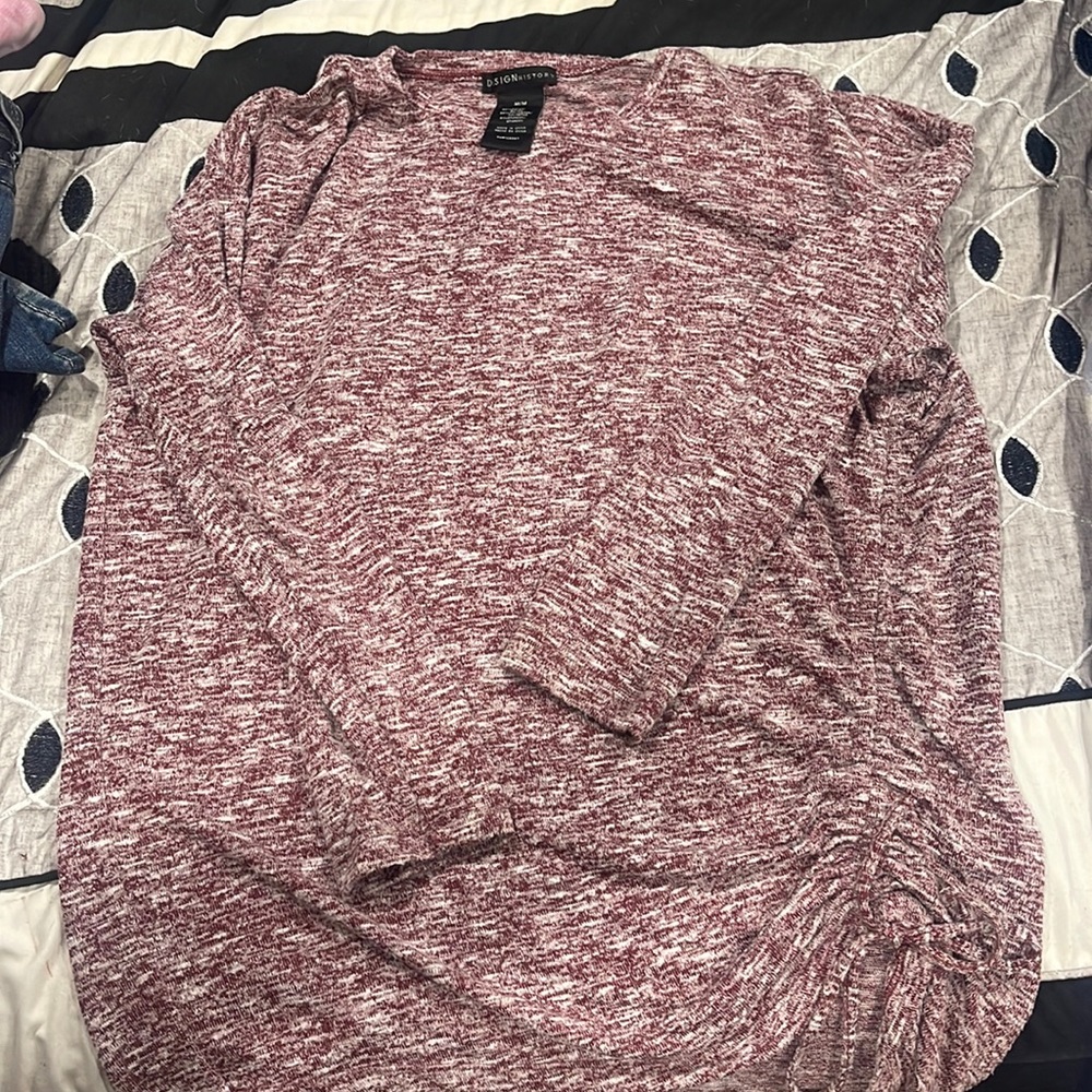 Burgundy and white sweater with side tie in medium